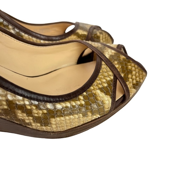 COLE HAAN Genuine Leather Reptile Snakeskin Wedge Slingback Peep Toe Shoes sz 9 - Picture 13 of 16